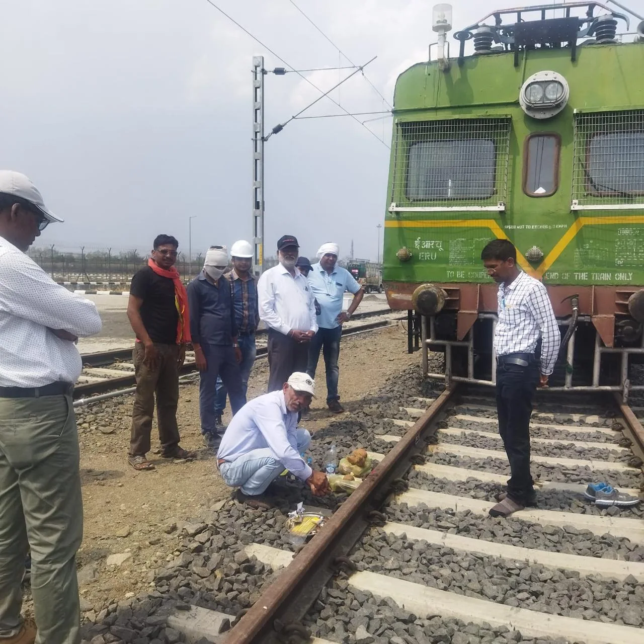 OHE work at Nagpur, track-side ceremony before loco movement